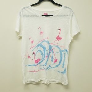 🌊J Crew linen tshirt with surfing flamingos!